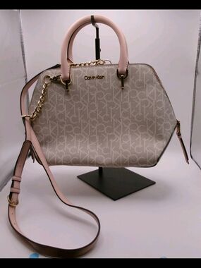 Calvin Klein Pink and Cream Signature Satchel